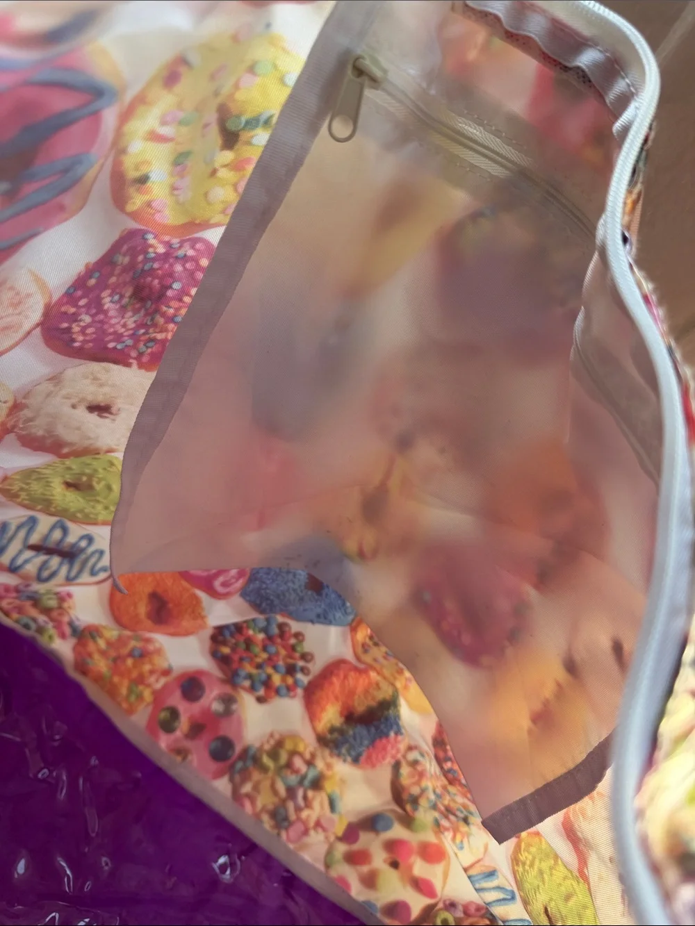 iScream Kids Donut Print Water Resistant Tote Bag with Purple Strap